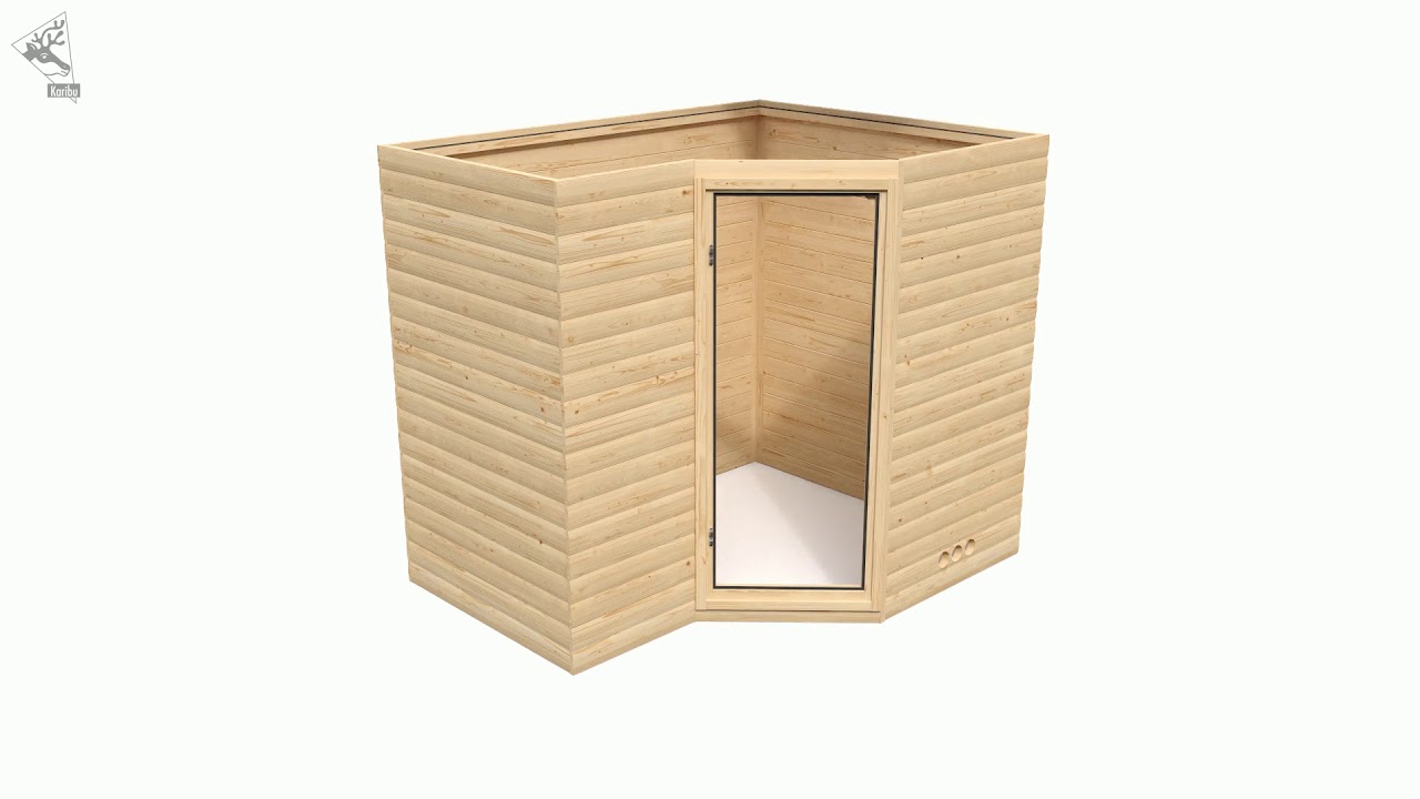 Karibu Sauna Yuma - Massivholzsauna mit Eckeinstieg 38 mm inkl. gratis Sauna-Zubehörset im Wert von 234,94 €