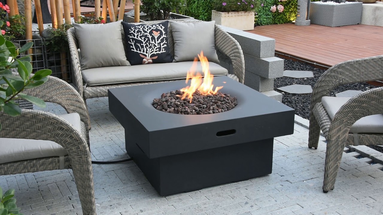 Gardenforma Gas Feuerstelle Branford aus Faserbeton in Betonoptik, schwarz